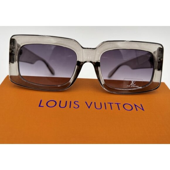 NWT-Louis Vuitton Monogram Flower Rectangle Sunglasses - Grey Transparent - Picture 2 of 9